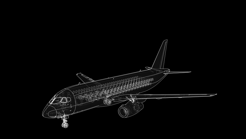 Airplane in wire-frame style. 4k 60fps seamless loop. Wire-frame style - Powered by Shutterstock - Get 15% off with code: PIKWIZARD15