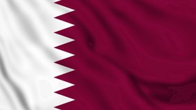 Flag of Qatar. Motion Loop video blowing in the wind. Qatar flag background in Doha. Looping Qatar flag close-up 4K, HD footage. Qatar middle east country flag video footage for movie, news.