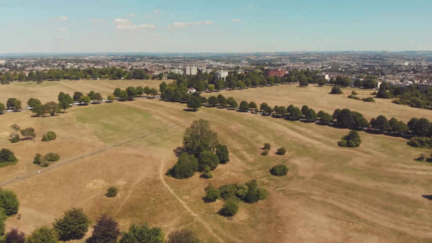 Dry ground and drought in park in city of Bristol, UK during summer Royalty-Free Stock Footage #1096925617