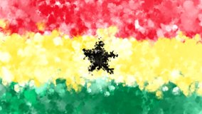 Colorful Ghana flag theme with colorful red yellow green black watercolor art hand drawn illustration background. Seamless 4K looping motion video background
