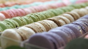 Colorful French Macarons. Baked Pastry. closeup, dolly shot - Powered by Shutterstock - Get 15% off with code: PIKWIZARD15