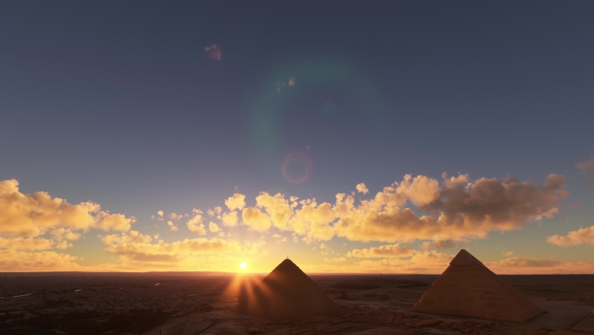 3D - Side aerial view of Pyramids of Giza, Pyramids of Giza at sunset in Egypt Royalty-Free Stock Footage #1096943417