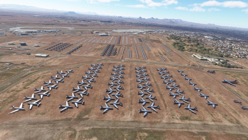 3D - Aerial view of the Aircraft Graveyard or Airplane Boneyard in Arizona. United States Royalty-Free Stock Footage #1096943441