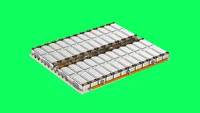 3d rendering electric car battery or pack of battery cells module on green screen 4k footage