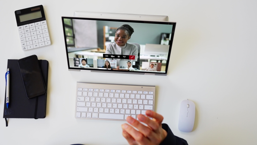 Virtual Business Presentation Or Videoconferencing On Hybrid Screen