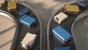 A conveyor with suitcases in the arrival area of the airport. Luggage is moved on a transport belt. The concept of travel and business trips. - Powered by Shutterstock - Get 15% off with code: PIKWIZARD15