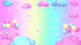 Looped colorful balloons, lollipops, shooting stars, and clouds in the rainbow gradient color sky. - Powered by Shutterstock - Get 15% off with code: PIKWIZARD15