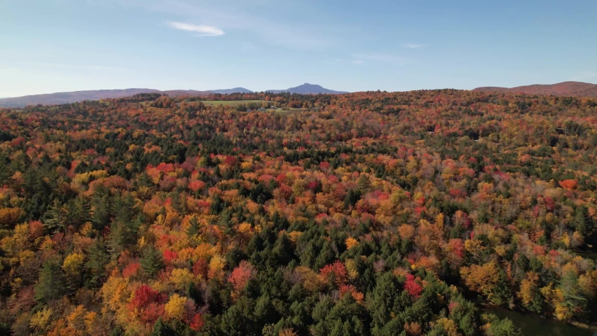 mount mansfield aerial reveal with fall color, think it's mount mansfield