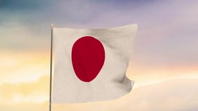 Flag of Japan Waving in the wind, Beautiful Sky Background, Slow Motion, Realistic Animation, FHD Slow-Motion.