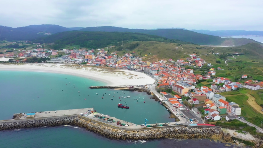 aerial view of  laxe in death coast of Galicia  Royalty-Free Stock Footage #1096969631