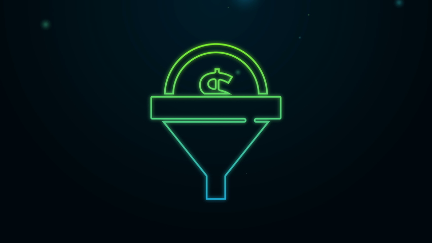 Glowing neon line Lead management icon isolated on black background. Funnel with money. Target client business concept. 4K Video motion graphic animation. | Shutterstock HD Video #1096970545