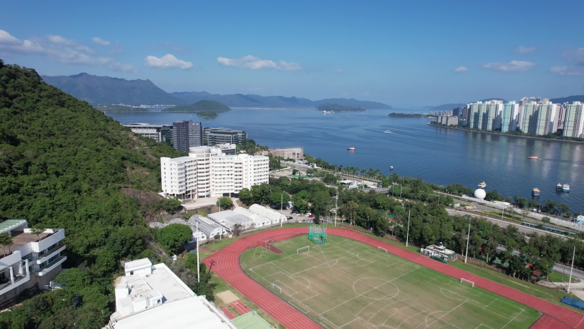 The Chinese University of Hong Kong,CUHK, is a public and research-oriented comprehensive university in Hong Kong,Located in Sha Tin Ma Liu Shui Pak Shek Kok Hong Kong Science Park city Top down drone