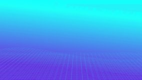 Retrowave grid dancing on Color neon gradient. Moving abstract blurred background. Cyan and blue neon lights and low poly terrain grid. Music and night club concept. Retro 80s 4k graphics motion 