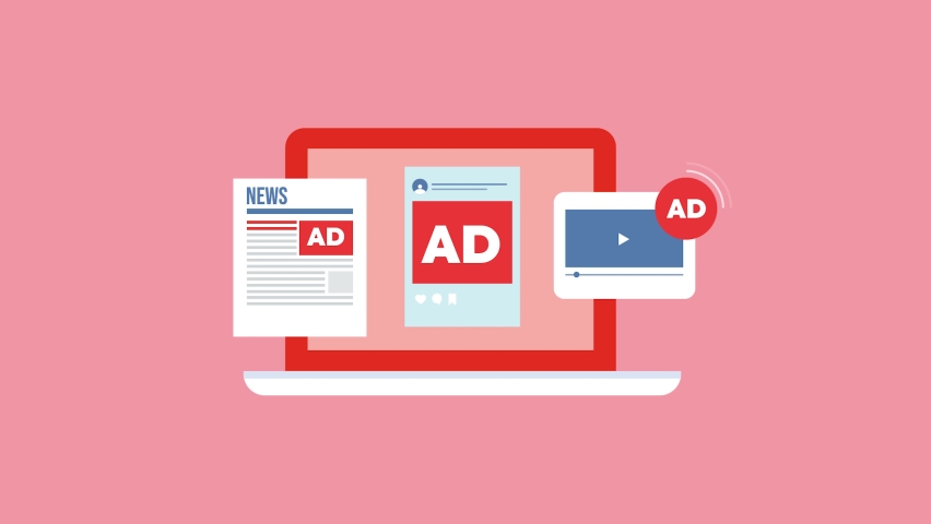 Digital advertising on news portal, advertising campaign on social media, website ads - 2D animation video clip | Shutterstock HD Video #1096981219