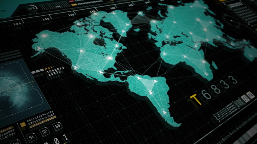 Technology Digital Cyberspace and Global Network Connection Tracking GPS, Graphic Dashboard Head-up display and Futuristic User Interface GUI Background Concept.