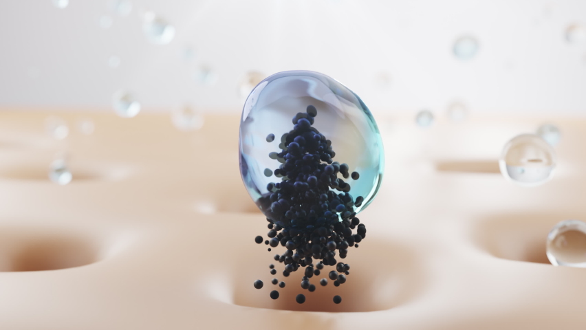 Animation blackhead treatments dissolve oil. blackhead removal. Animation cleansing foam, absorbing dirty skin. Water deep cleaning, concept skin care cosmetics solution. Cleansing foam absorbs skin.