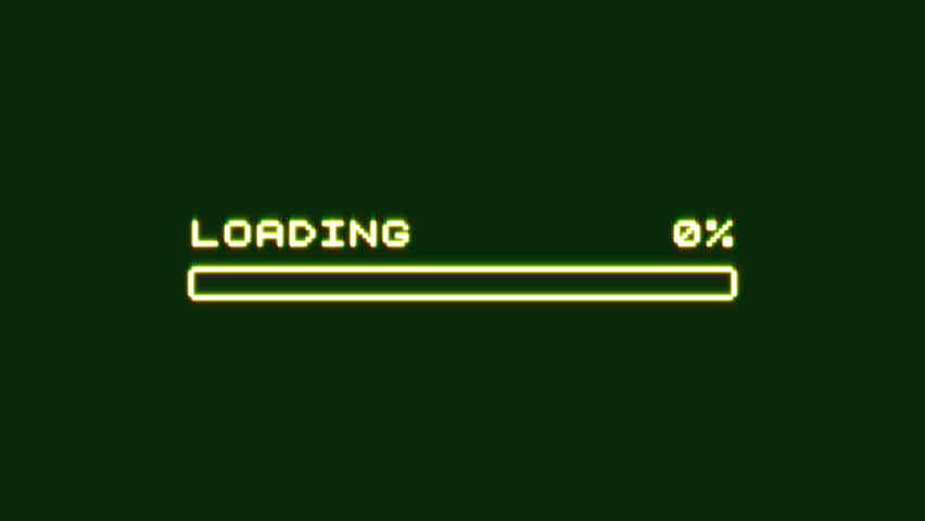 Loading Progress Bar. 4K Video. Pixel Preloader. Downloading Barloading Screen. Animation on Black Green Old Glitch Background Royalty-Free Stock Footage #1096999021