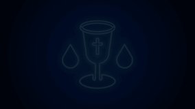 Glowing neon line Christian chalice icon isolated on black background. Christianity icon. Happy Easter. 4K Video motion graphic animation.