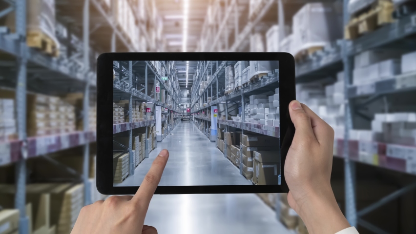 Warehouse management deft software in computer for real time monitoring of goods package delivery . Computer screen showing smart inventory dashboard for storage and supply chain distribution . Royalty-Free Stock Footage #1097008819