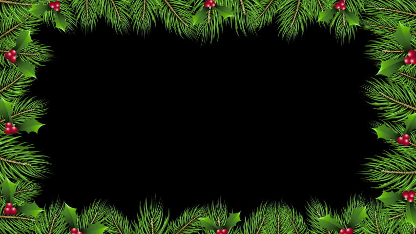 4K animation Design New Year and Christmas tree leaves with Christmas Black Backdrop Template Rotating frame template design Rotating realistic pine tree fresh branches with Christmas Decorations Royalty-Free Stock Footage #1097015509