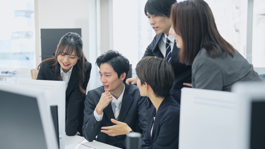 Group of Asian businesspeople meeting in office. Royalty-Free Stock Footage #1097016881