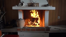 Cozy Relaxing Fireplace. TV Screen Saver. A Looping Clip of a Fireplace with Medium Size Flames Christmas Holidays Concept. Video for Meditation