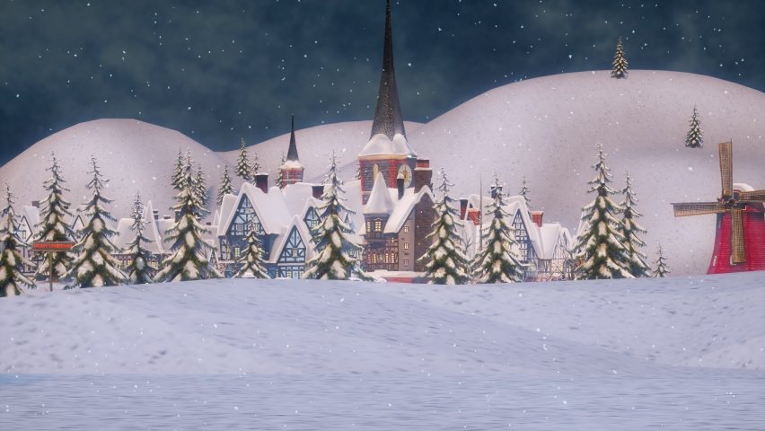 Santa Claus Christmas animation. Funny Santa Claus and elfs riding over the forest in a sleigh with gifts. The concept of Christmas and New Year. Seamless Loop.