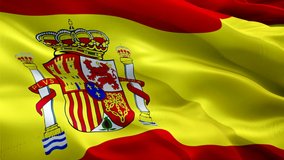 Spain flag. National 3d Spanish flag waving. Sign of Spain seamless loop animation. Spanish flag HD Background. Spain flag Closeup 1080p video for presentation Barcelona vacation Canaries, Madrid
