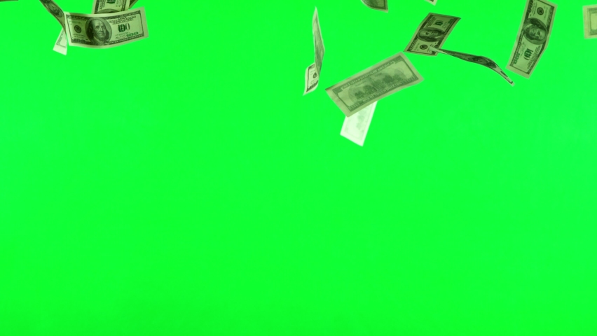 Falling Banknotes Dollars on Green Screen Background. Super Slow Motion Filmed on High Speed Cinematic Camera at 1000 fps. Royalty-Free Stock Footage #1097029223