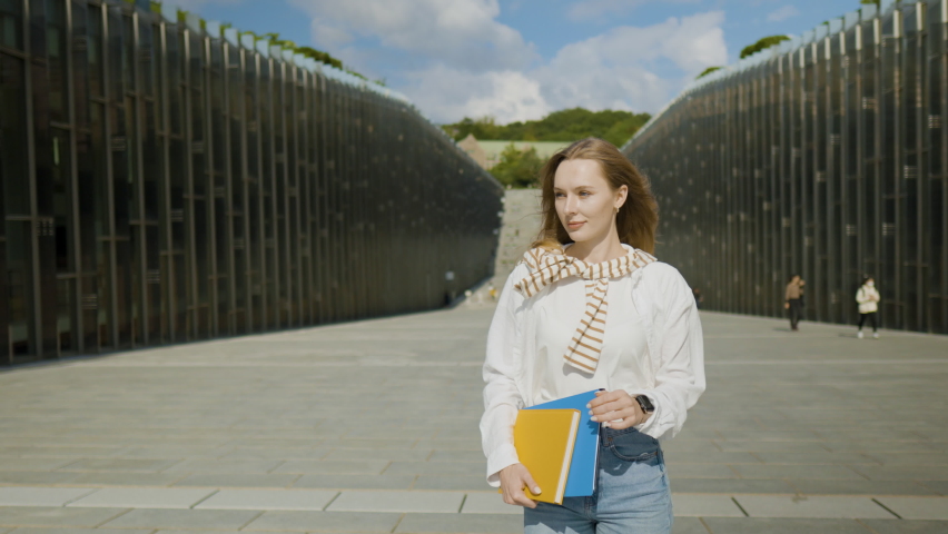 Attractive Ukrainian Female Student Walking A The Campus Complex Of Ewha Womans University In Seoul, South Korea. - Slow Motion