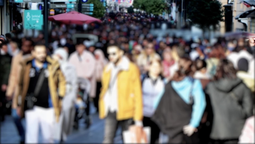 Crowd people street walking. Turkish people crowd istanbul life. Crowd of people istanbul city center beautiful city. soft focus