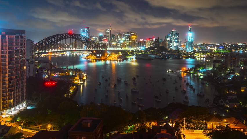 sunrise, time lapse of Sydney harbor, New South Wales, Australia
