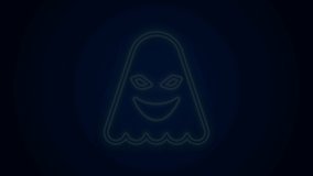 Glowing neon line Ghost icon isolated on black background. 4K Video motion graphic animation.