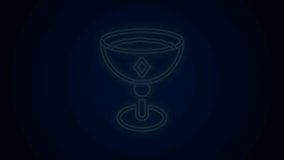 Glowing neon line Medieval goblet icon isolated on black background. 4K Video motion graphic animation.