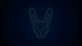 Glowing neon line Rabbit with ears icon isolated on black background. Magic trick. Mystery entertainment concept. 4K Video motion graphic animation.