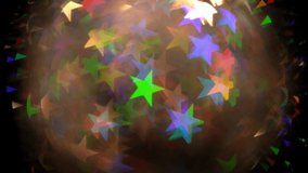 Abstract disco ball from multicolor flickering stars loop. Lots of bright luminous stars in the shape of a ball. Bokeh stars twinkle and dance in 4K video loop. - Powered by Shutterstock - Get 15% off with code: PIKWIZARD15