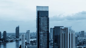 Business data analytic interface fly over smart city showing alteration future of business intelligence. Computer software and artificial intelligence are used to analyze big data for strategic plan . - Powered by Shutterstock - Get 15% off with code: PIKWIZARD15