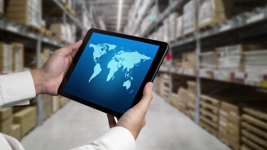 Warehouse management deft software in computer for real time monitoring of goods package delivery . Computer screen showing smart inventory dashboard for storage and supply chain distribution . Royalty-Free Stock Footage #1097050357