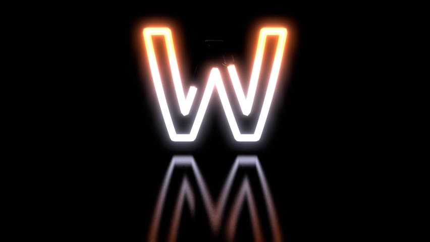 3D Render of Animated Neon Lights with Reflection Themed Font Letter W