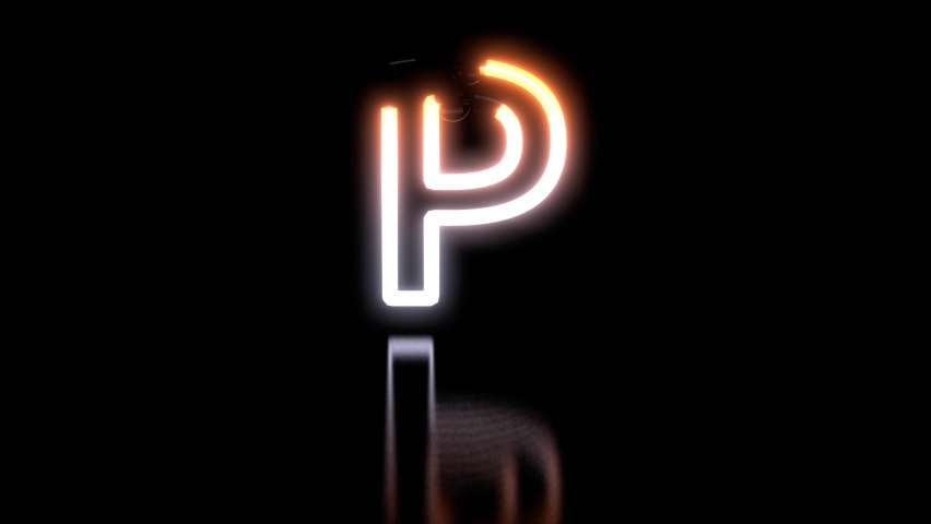 3D Render of Animated Neon Lights with Reflection Themed Font Letter P