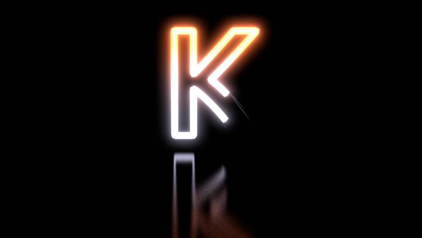 3D Render of Animated Neon Lights with Reflection Themed Font Letter K