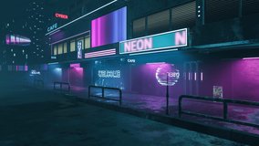 3D Abstract Scene, Futuristic Conceptual World, A City Street With A Horror Atmosphere, Cyberpunk Digital Style, Cityscape Of The Future, Animation Background. 4K Moving Loop, Cycled Seamless, Endless