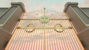 A concept depicting a slow walk towards the opening golden majestic pearly gates of heaven backlit by an ethereal light and sky background - Powered by Shutterstock - Get 15% off with code: PIKWIZARD15