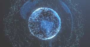 Animation of data processing over globe on black background. Global technology, computing and digital interface concept digitally generated video.