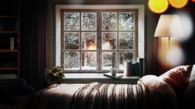 Snowy winter forest landscape and white snow looking out the window from a warm, comfortable and cozy bedroom
 - Powered by Shutterstock - Get 15% off with code: PIKWIZARD15