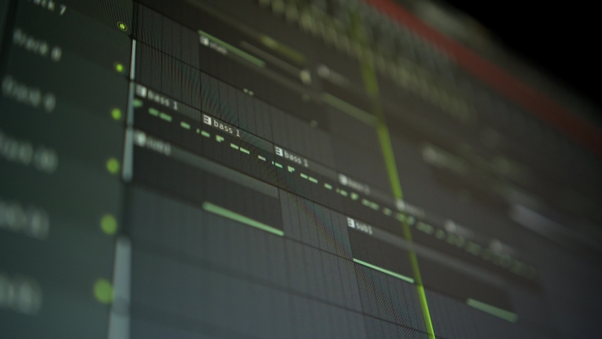 Music sequencer - playhead moves along the music track. The process of creating music on computer, screen Royalty-Free Stock Footage #1097065519