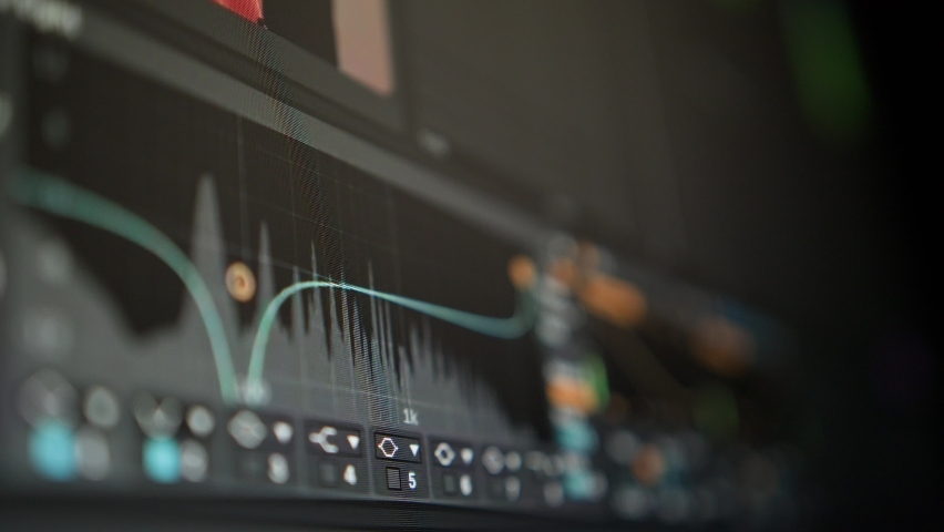 Music sequencer - equalizer at work The process of creating music on computer, screen Royalty-Free Stock Footage #1097065529
