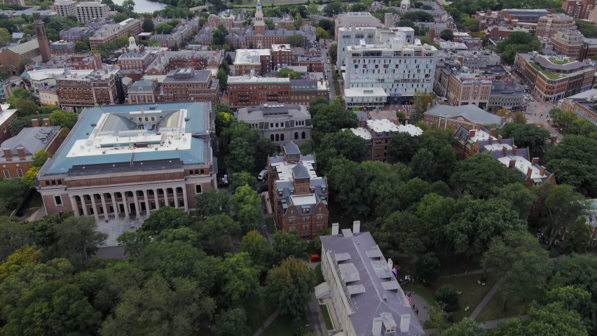 Aerial view of a large part of Harvard University located in the city of Cambridge, Massachusetts, USA.