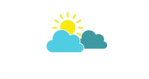 Sunshine and clouds. Animated vector on white background. Weather report video. Seamless weather icon