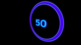 4K Video Download Transfer Download Animation Countdown 50-0 in - Counter, Alpha Mask Included - Animated Graphics. light blue ring panel of loading wheel transition to red. Place for text.